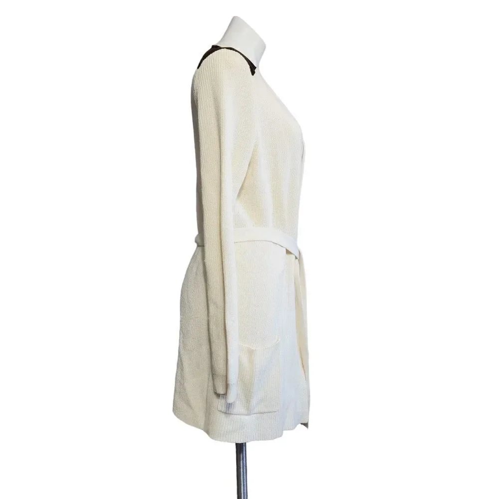 Lauren Ralph Lauren Cardigan L Cream Brown Shoulder Patch Teacher Equestrian